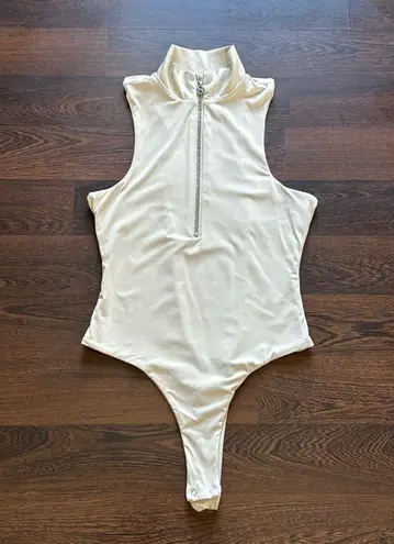 Meshki Paulina Sleeveless High Neck Zip Bodysuit Cream Medium