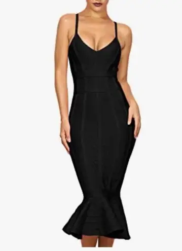 Maketina Women's Mermaid Spaghetti Strap Bodycon Midi Cocktail Bandage Dress Black Size M