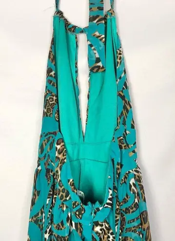 BANJUL Boutique Ringing Me Blue Animal Printed Halter Maxi Dress L
