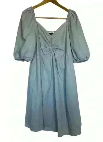 Eloquii Elements Chambray Tie Neck Puff Sleeve Dress Light Wash Denim Size 18