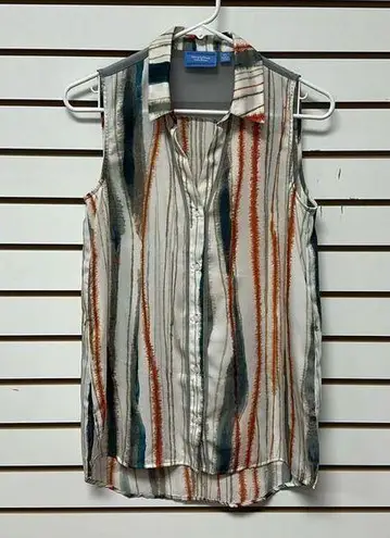 Simply Vera, Vera Wang Simply Vera Vera Wang Shirt Women XS White Button Up Striped Hi Low Preppy