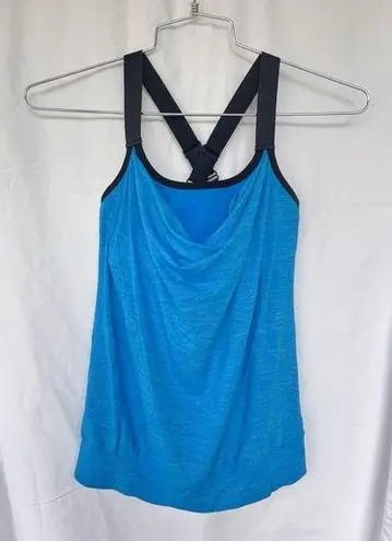 Beyond Yoga Small Draped Cowl Neck Tank Top Blue Criss Cross Back Athleisure Gym