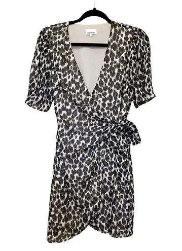Heartloom Revolve Cheri Short Sleeve Leopard Print Mini Wrap Dress Black Size S