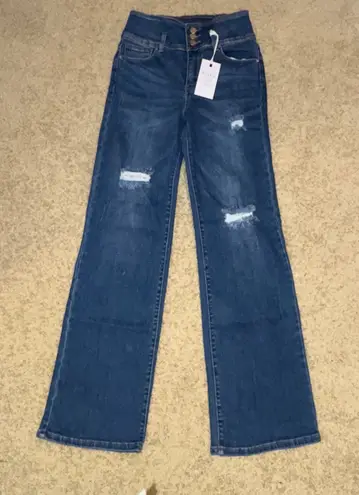 Risen LA Jeans triple button fly straight jeans 7/28 Distressed Wide Leg Blue