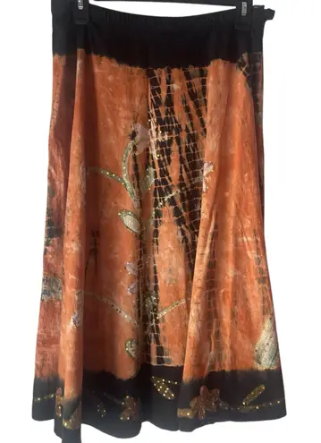 Forbidden Y2k Medium Black Tie Dye Sequin Floral Art Fairy Cotton Midi Skirt