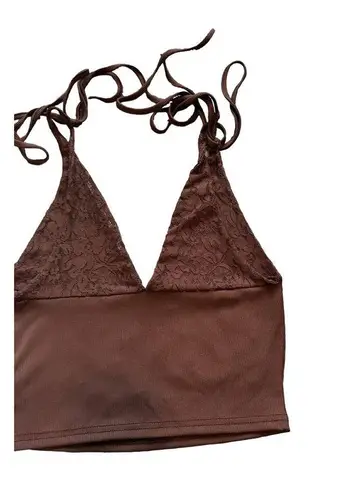 Micas  Women's Large Brown Patchwork Lace Tie V-Neck Cami Comfy Top