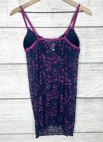 Lilac + London Blue & Purple Sheer Floral Lace Babydoll Chemise Size Medium
