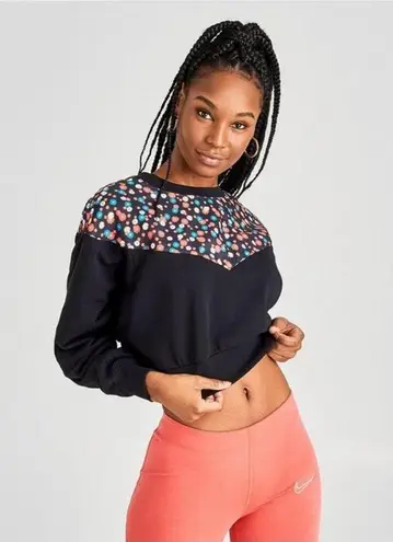 Nike NEW  Sweatshirt Cropped Black With Floral Print Fleece Women's Large $65