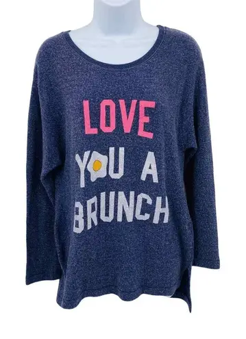 Junk Food Sweatshirt Womens Small Blue Love You a Brunch Hacci Soft Cozy Fleece