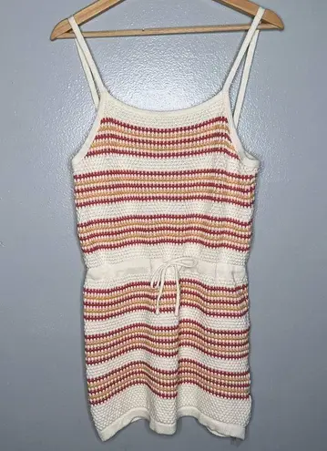 Free People  Beach Barefoot Crochet Striped Mini Dress Size XS White Pink Orange