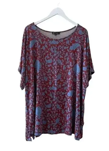 Diane Gilman Printed Jersey Knit Dolman-Sleeve Top Multicolor Boatneck 3X #1289