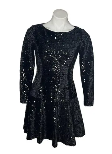 Eliza J Black Dress Skater Fit and Flare All Over Sequins Long Sleeves Size 4 P