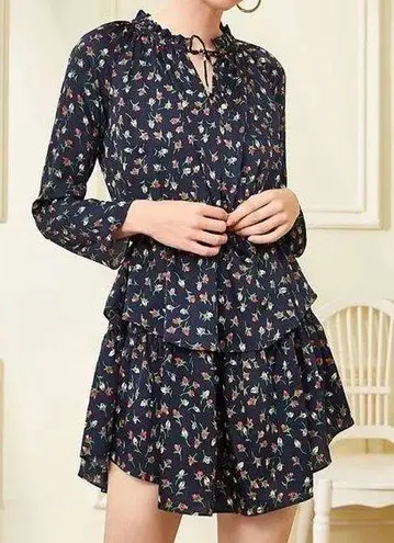 Julie Brown Dress Joanne Mini Floral Print Tie Neck Tiered Hem Wanderlust XS NWT