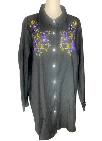 NWT Quacker Factory By Jeanne Bice
Halloween Witch Hat button down Blouse 2X Black