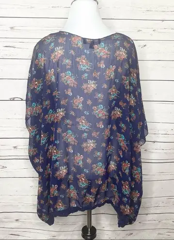 Mason + Mackenzie Sheer Blue Granny Floral Kimono Size XS Boho Festival Summer