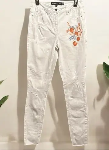 Long tall sally Women's White Jeans with Floral Embroidery size 6 stretch denim