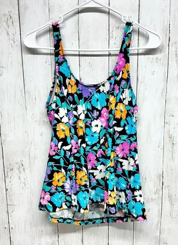 Orvis Swim Top Women Size 12 Floral Sleeveless Beach Summer Neon Blue Tankini