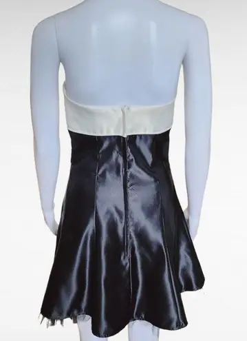 Gunne Sax Vintage Black & Cream Strapless Satin Cocktail Tuxedo Dress Size 5