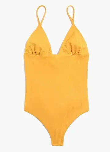 Mara Hoffman New Virginia Ribbed One Piece Swimsuit Mustard Yellow Size XS