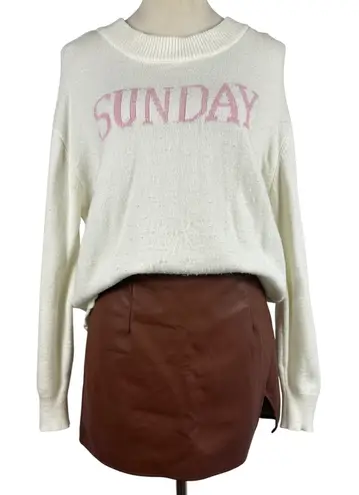 Poof New York Cream Pink SUNDAY Knit Sweater Pullover Womens Small Casual Lightweight