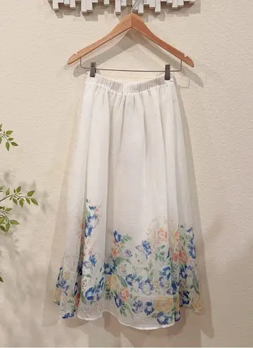 En Saison Julia Midi Skirt White Blue Multi Size Small NWT