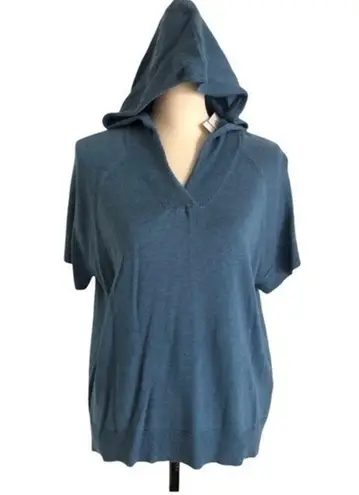Lilla P Hooded Short Sleeve Blue Pullover Size S
