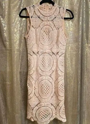 A.Peach peachy pink embroidered lace bodycon midi dress, M
