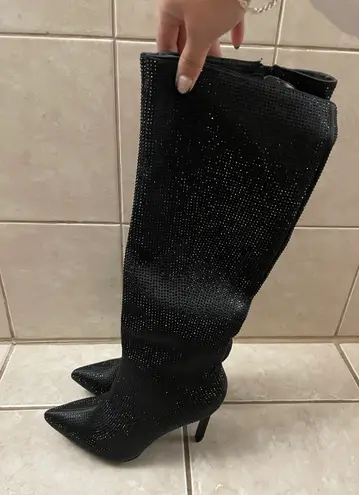 Forever 21 Black Rhinestone Knee High Boots