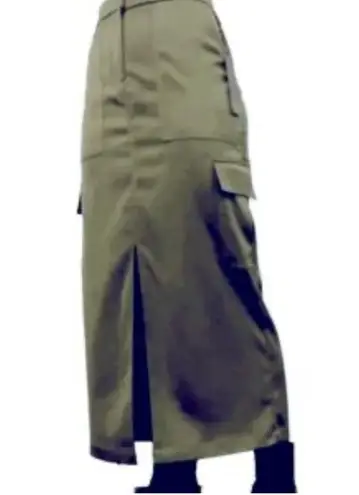 House of Harlow 1960 Dark Olive Green Satin Cargo Maxi Skirt NEW Size SMALL