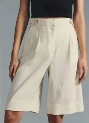 Maeve Meave By Anthropologie Long Lined Linen Blend Ivory Shorts Size 8