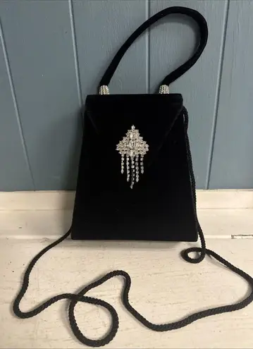 Valerie Stevens Vtg Velvet Velveteen Evening Purse Rhinestone Accent Bag Strap