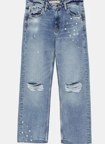 ZARA Ripped Jeans with Pearl Detailing