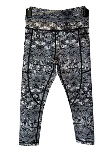 Zyia Snakeskin Printed Leggings 2 Womens Athletic Python 21" Pockets Shiny Black