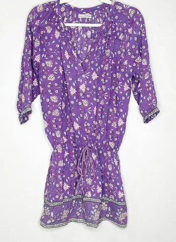 Ulla Johnson Womens Mini Dress Jaipur Floral Print 3/4 Sleeve Purple Size 0