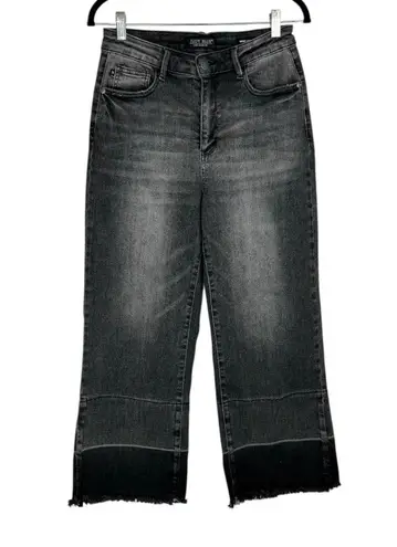 Judy Blue Wide Leg Crop Jeans Sz 28 High Rise Raw Hem Black Grey Wash