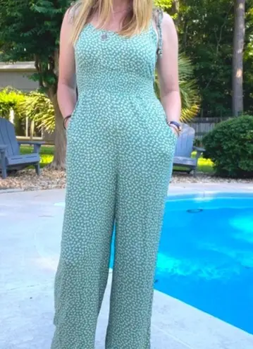 American Eagle Green Floral Jumpsuit