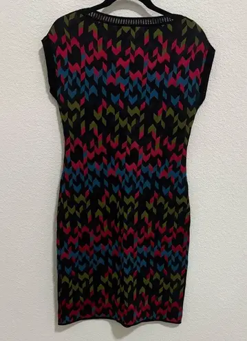 M Missoni Knit Zigzag Bodycon Dress Short Sleeve Size Small Black Multicolor