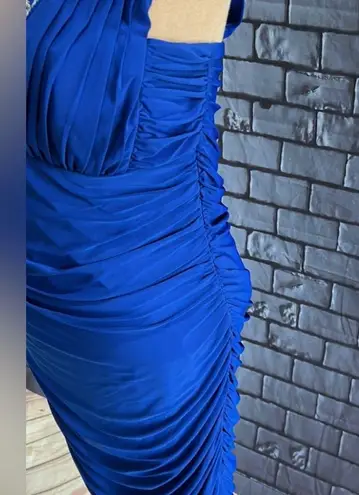 Hailey Logan Woman’s one shoulder dress with all over ruching royal blue size 12