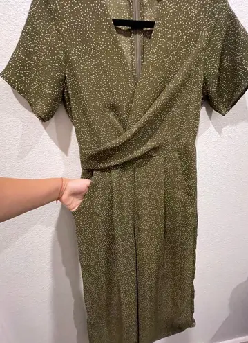 Anthropologie LE LIS Confetti Olive Green Jumpsuit 