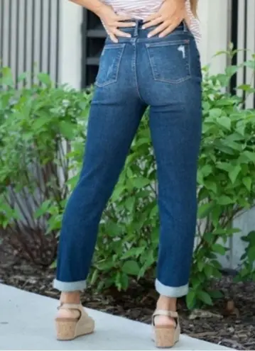 Judy Blue High Waist Destroyed Cuffed Boyfriend Jeans Dark Wash Size 29 | 8