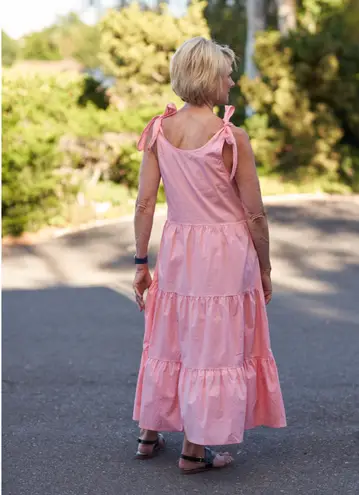 Comfy And Ready Tessa Tiered Tie Up Maxi Dress Size Medium In Pink