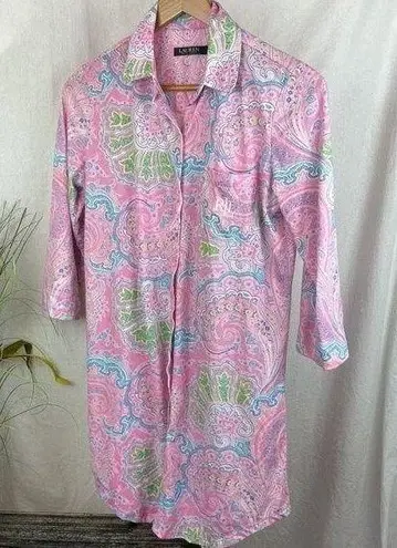 Ralph Lauren  Pastel Paisley Print Long Sleeve Night Dress Shirt S