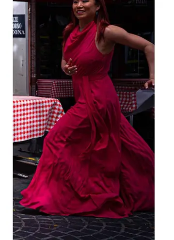 Halston Heritage Sleeveless Cowl Neck Flowy Wide Leg Jumpsuit Neon Pink size 0