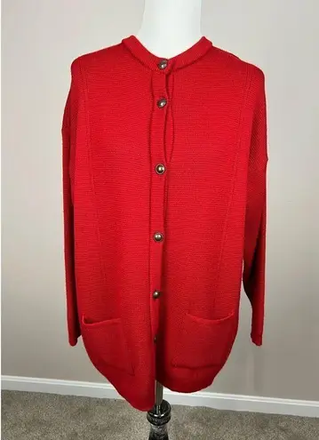 STRATHSPEY Womens Cardigan button up red pockets made in Scotland size L Size L
