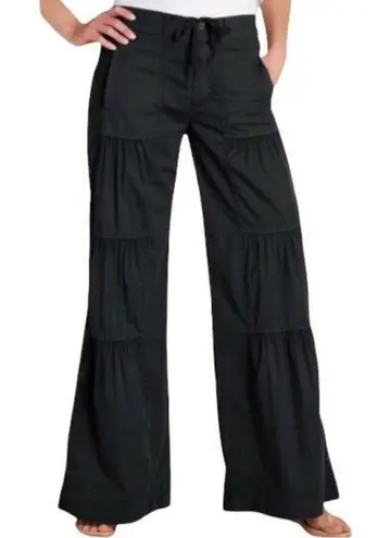 Soft Surroundings Terrace Ruffle Pant Flare Wide Leg Tiered Black Medium Petite