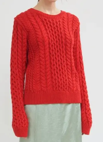 Sies Marjan Britta Cotton Cable Knit Pullover Sweater in Lipstick Red Medium