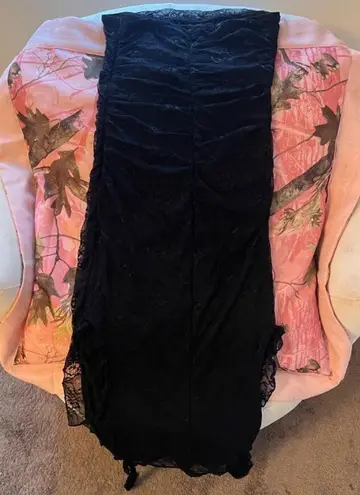 Merokeety lace ruffle black strapless body-con tube full length formal slit dress