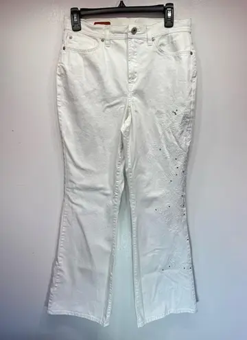 White Flared Bootcut Embroidered Belle Jeans with Rhinestones by Jeanstar 10M Size 10