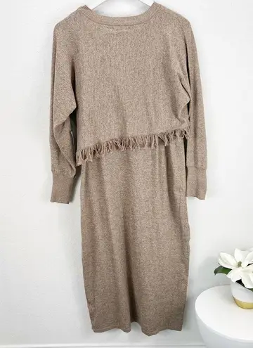 STITCHDROP Fringe 2 in 1 Sweater Dress Midi Fringe Branch Tan Size Size XL