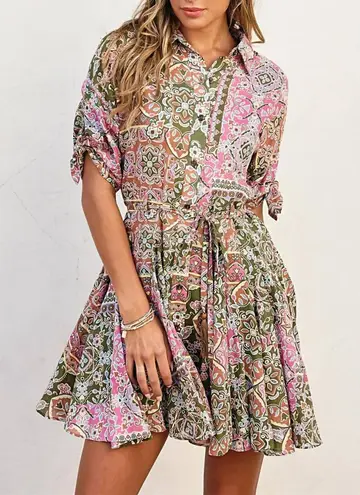 Dress Forum Dress Women Small Green Floral Paisley Elaina Button Down Shirt Mini